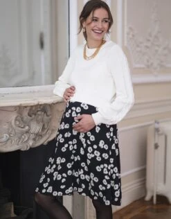 Seraphine Robe Grossesse Et Allaitement Avec Haut En Coton – Noir/Écru