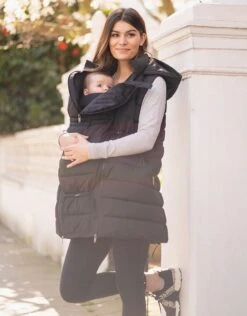 Seraphine Doudoune Longue Sans Manches 3 En 1 De Grossesse à Portage Avec Capuche Noire