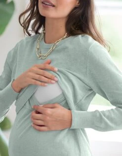 Seraphine Pull Grossesse Et Allaitement à Rabat En Coton – Vert Cendré -Seraphine ELYN SAGE 04 V2