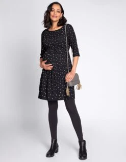 Seraphine Robe Grossesse Et Allaitement à Pois – Noir