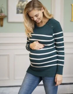 Seraphine Pull Marinière Grossesse Et Allaitement En Coton – Vert/Blanc -Seraphine Elvira Green 04 V4