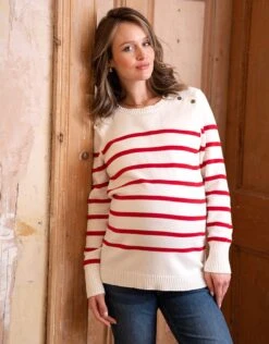 Seraphine Pull Marinière Grossesse Et Allaitement En Coton – Rouge/Blanc -Seraphine Elvira Red 03 V6