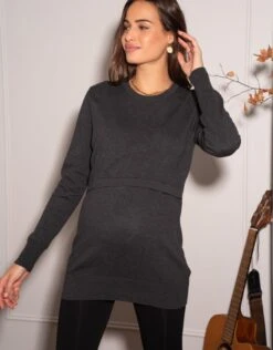 Seraphine Pull Grossesse Et Allaitement à Rabat En Coton – Anthracite -Seraphine Elyn Charcoal 06 V3