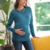 Seraphine Pull Grossesse Et Allaitement à Rabat En Coton – Bleu Canard -Seraphine Elyn Teal 01 V1