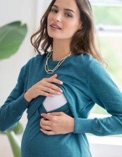 Seraphine Pull Grossesse Et Allaitement à Rabat En Coton – Bleu Canard -Seraphine Elyn Teal 03 V1