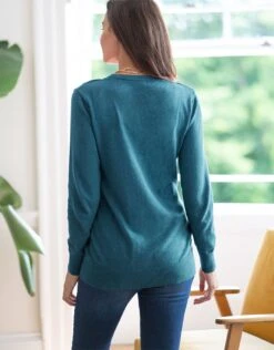 Seraphine Pull Grossesse Et Allaitement à Rabat En Coton – Bleu Canard -Seraphine Elyn Teal 04 V1