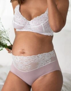 Seraphine Contrast Lace Mid Bump Maternity Briefs -Seraphine Emelia MidBump TaupeWhite 03 V2