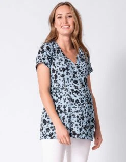 Seraphine Blouse Grossesse à Fleurs – Bleu
