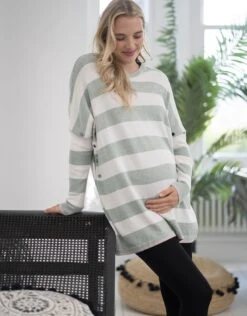 Seraphine Top De Grossesse Et D'allaitement à Rayures épaisses - Vert Et Blanc