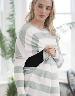 Seraphine Top De Grossesse Et D'allaitement à Rayures épaisses - Vert Et Blanc -Seraphine Ezra SageStripe 03 V2