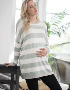 Seraphine Top De Grossesse Et D'allaitement à Rayures épaisses - Vert Et Blanc -Seraphine Ezra SageStripe 04 V2