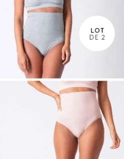 Seraphine Culotte Post-grossesse Taille Haute – Lot De 2 Gris/Rose Pâle