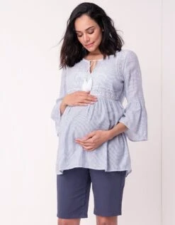 Seraphine Blouse Grossesse Brodée à Rayures - Bleu -Seraphine Florida BlueStripe 03 V2