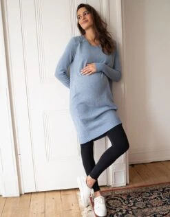 Seraphine Robe Pull Grossesse Et Allaitement En Coton Mélangé – Bleu Ciel