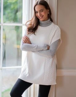 Seraphine Gilet Sans Manches De Grossesse Et D'allaitement En Tricot Torsadé - Blanc Cassé -Seraphine Gal ECRU 03 V3