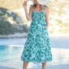Seraphine Robe Midi De Grossesse à Fleurs Avec épaules Nouées - Bleu Et Vert -Seraphine Gianna BlueFlrl 01 V2