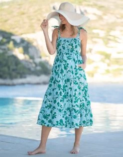 Seraphine Robe Midi De Grossesse à Fleurs Avec épaules Nouées - Bleu Et Vert