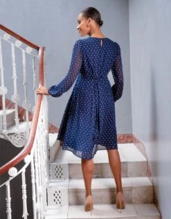 Seraphine Robe Grossesse Et Allaitement En Mousseline à Pois Bleu Marine Et Blanc -Seraphine Gracelyn Navy 05 V5