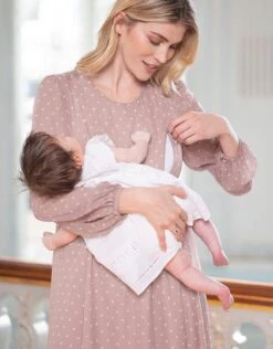 Seraphine Robe De Grossesse Et D'allaitement En Mousseline à Pois Taupe Et Blanc -Seraphine Gracelyn Taupe 04 V3
