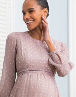 Seraphine Robe De Grossesse Et D'allaitement En Mousseline à Pois Taupe Et Blanc -Seraphine Gracelyn Taupe 07 V3