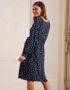 Seraphine Robe Grossesse Et Allaitement Froncée, Bleu Marine à Pois -Seraphine Griselda NavyDot 05 V2