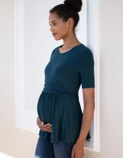 Seraphine Top Ajusté à Manches Courtes De Grossesse Et D'allaitement - Vert émeraude