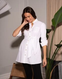 Seraphine Tunique De Grossesse En Coton Blanc Avec Ceinture -Seraphine Hilde White 07 V3