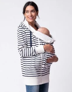 Seraphine Sweat à Capuche 3 En 1 De Grossesse Et Portage à Rayures - Bleu Marine Et Blanc -Seraphine Hollis WhtNavy 04 V2