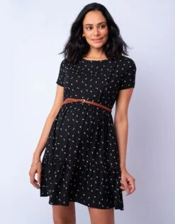 Seraphine Robe Grossesse Et Allaitement à Pois Manches Courtes – Noir