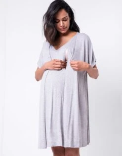 Seraphine Chemise De Nuit Grossesse Et Allaitement à Nouer - Gris -Seraphine Jaya GreyMarl 03 V3