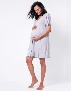 Seraphine Chemise De Nuit Grossesse Et Allaitement à Nouer - Gris -Seraphine Jaya GreyMarl 04 V3