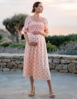 Seraphine Robe Grossesse Et Allaitement En Coton à Broderies Roses