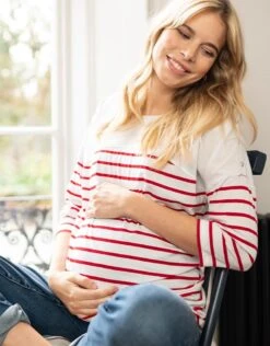 Seraphine Haut Grossesse Et Allaitement En Coton - Rouge/Blanc -Seraphine Jillian RedOffWh 03 V3