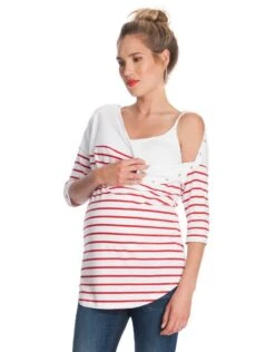 Seraphine Haut Grossesse Et Allaitement En Coton - Rouge/Blanc -Seraphine Jillian RedOffWh 04 V3