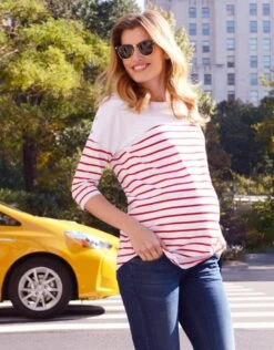 Seraphine Haut Grossesse Et Allaitement En Coton - Rouge/Blanc -Seraphine Jillian RedOffWh 06 V3