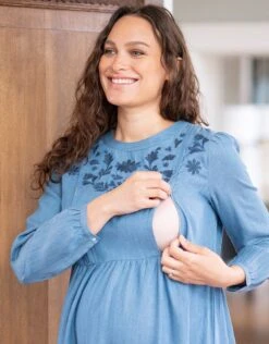 Seraphine Robe Grossesse Et Allaitement Brodé En Tencel -Seraphine Joanna Blue V2 03