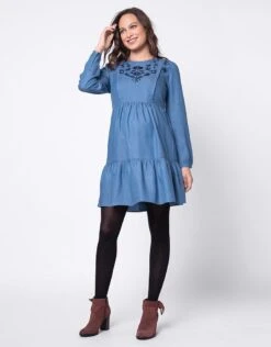 Seraphine Robe Grossesse Et Allaitement Brodé En Tencel -Seraphine Joanna Blue V2 05
