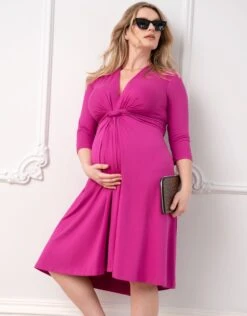 Seraphine Robe De Grossesse Curve Soulignée D’un Nœud Sur Le Devant, Rose Fuchsia