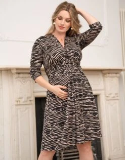 Seraphine Robe De Grossesse Curve Nouée Sur Le Devant, Imprimé Zèbre