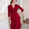 Seraphine Robe Grossesse Nouée Manches ¾ - Rouge -Seraphine Jolene 34 Claret 01 V5