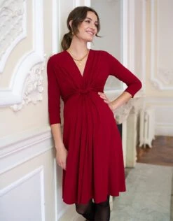 Seraphine Robe Grossesse Nouée Manches ¾ - Rouge