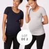 Seraphine Lot De 2 T-shirts Basiques Grossesse Et Allaitement – Gris/Bleu Marine