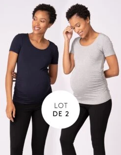 Seraphine Lot De 2 T-shirts Basiques Grossesse Et Allaitement – Gris/Bleu Marine