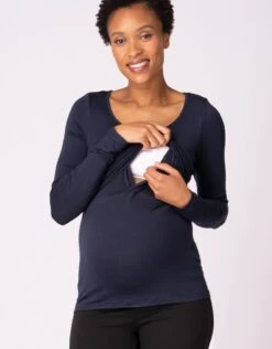 Seraphine Lot De 2 T-shirts Manches Longues Grossesse Et Allaitement – Bleu Marine/Gris -Seraphine LAINA LS NAVY GREY 03 V2