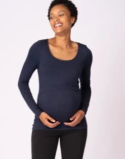 Seraphine Lot De 2 T-shirts Manches Longues Grossesse Et Allaitement – Bleu Marine/Gris -Seraphine LAINA LS NAVY GREY 06 V2