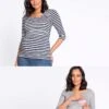 Seraphine Lot De 2 Hauts Grossesse Et Allaitement Manches ¾ – Nautique/Gris -Seraphine Laina 34 StripeGrey 01