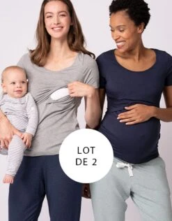 Seraphine Lot De 2 T-shirts Grossesse Et Allaitement – Gris/Bleu Marine