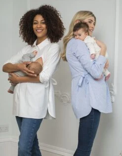 Seraphine Chemise De Grossesse Et D'allaitement à Fines Rayures Bleues Et Blanches Avec Lien Sur Le Côté -Seraphine Larry Stripe 04 V2