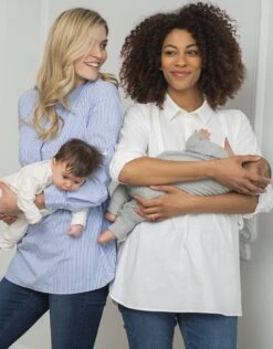 Seraphine Chemise De Grossesse Et D'allaitement à Fines Rayures Bleues Et Blanches Avec Lien Sur Le Côté -Seraphine Larry Stripe 05 V2