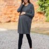 Seraphine Robe Grossessse Et Allaitement Côtelé En Jersey – Gris Foncé -Seraphine Leighton Charcoal 01 V1